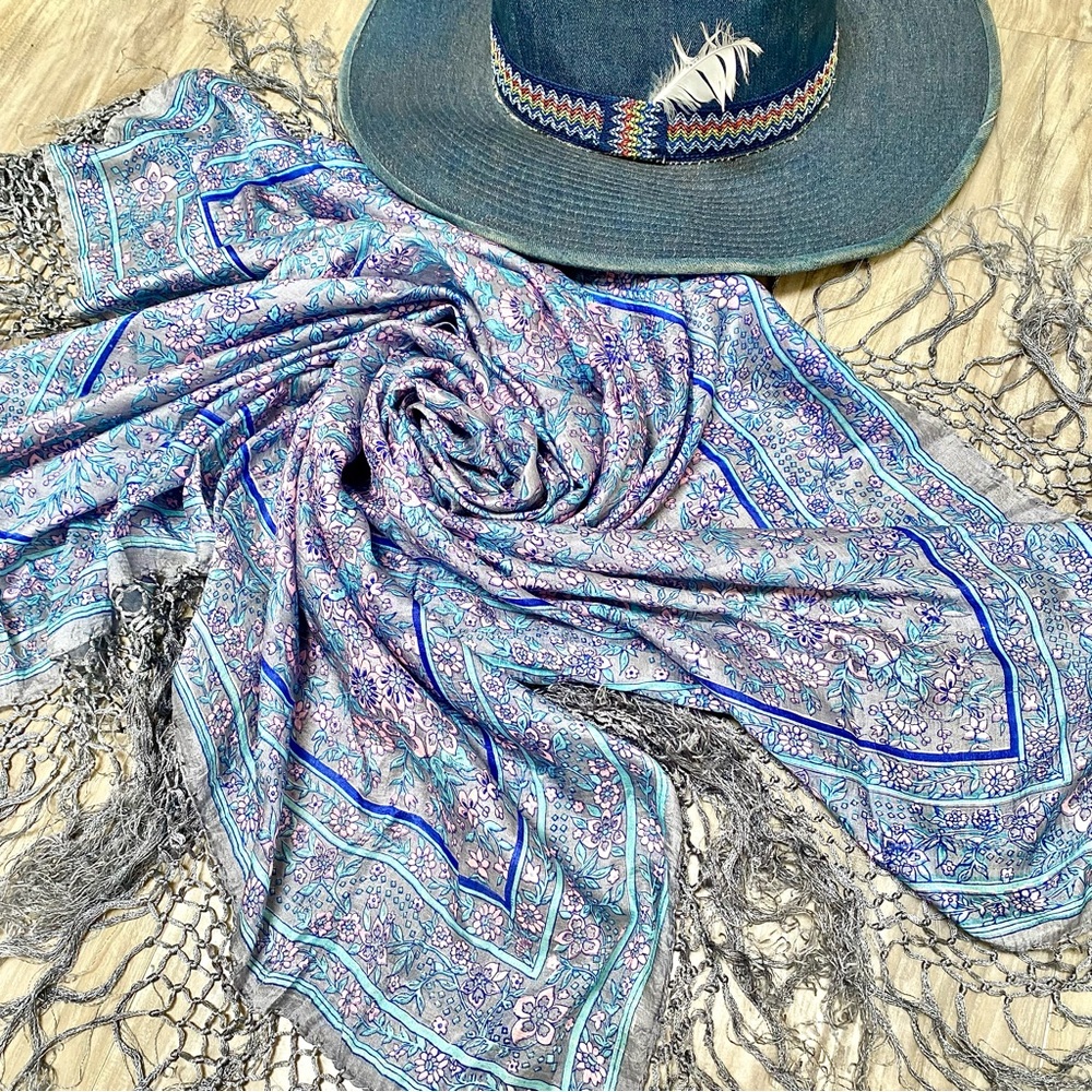 Fringe SILK boho scarf/body wrap w shabby chic prairie country farmhouse vibe - Picture 13 of 13